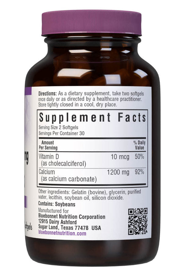 Calcium 1200 mg Plus Vitamin D3, Milk Free, 60 Softgels, Bluebonnet Nutrition