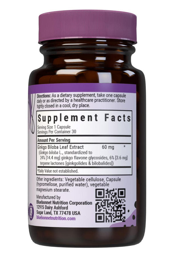 Standardized Ginkgo Biloba Leaf Extract, 30 Vcaps, Bluebonnet Nutrition