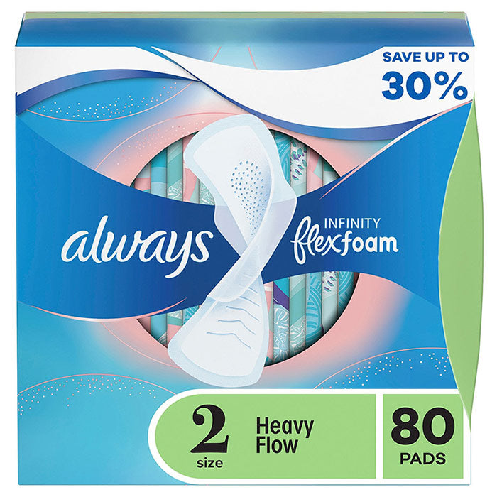 Always Infinity FlexFoam Heavy Flow Pads with Flexi-Wings, Unscented, Size 2, 80 ct