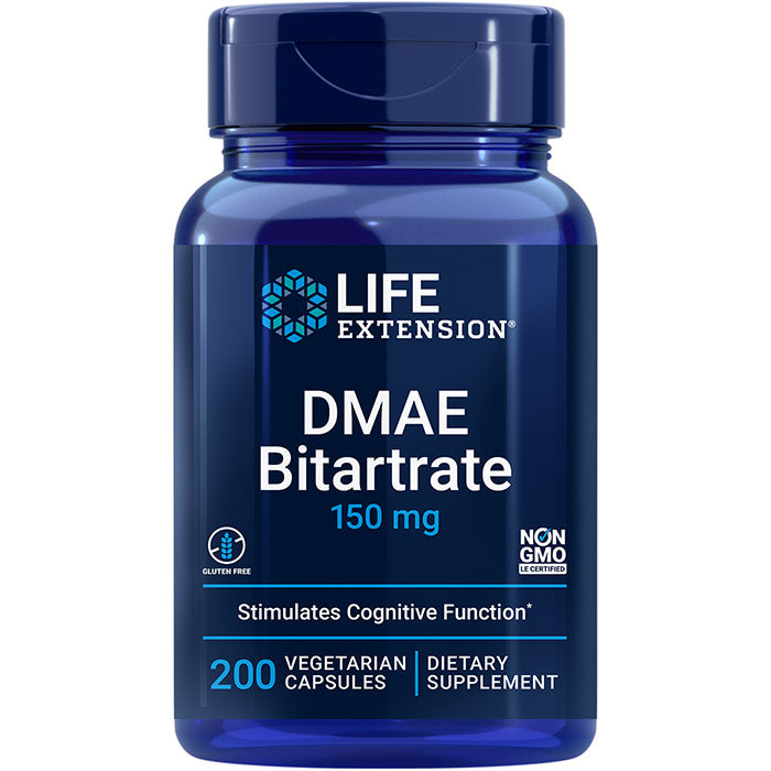DMAE Bitartrate (dimethylaminoethanol) 150 mg, 200 Vegetarian Capsules, Life Extension