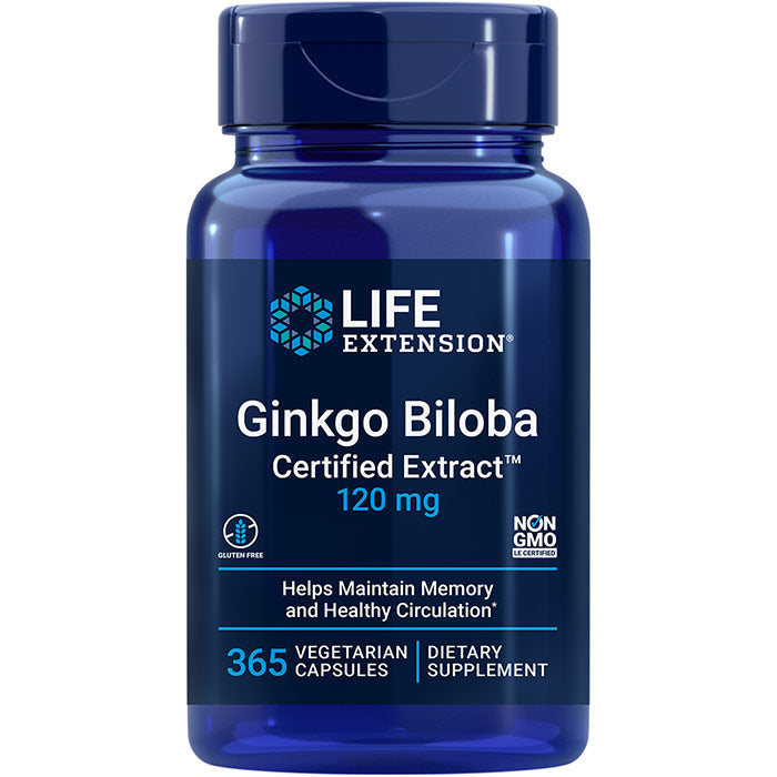Ginkgo Biloba Certified Extract 120 mg, 365 Vegetarian Capsules, Life Extension