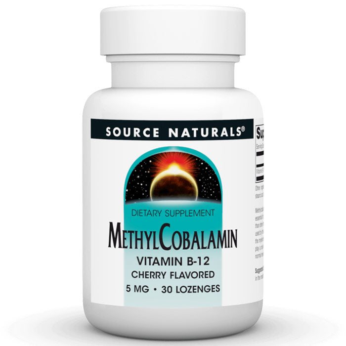 MethylCobalamin 5 mg Cherry Flavored Vitamin B-12, 30 Lozenges, Source Naturals