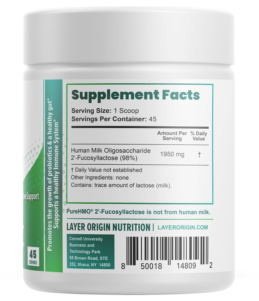 PureHMO Prebiotic Powder, Human Milk Oligosaccharide 2'-Fucosyllactose, 45 Servings, Layer Origin Nutrition
