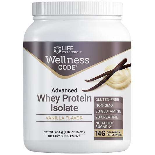 Wellness Code Advanced Whey Protein Isolate, Vanilla, 1 lb (454 g), Life Extension