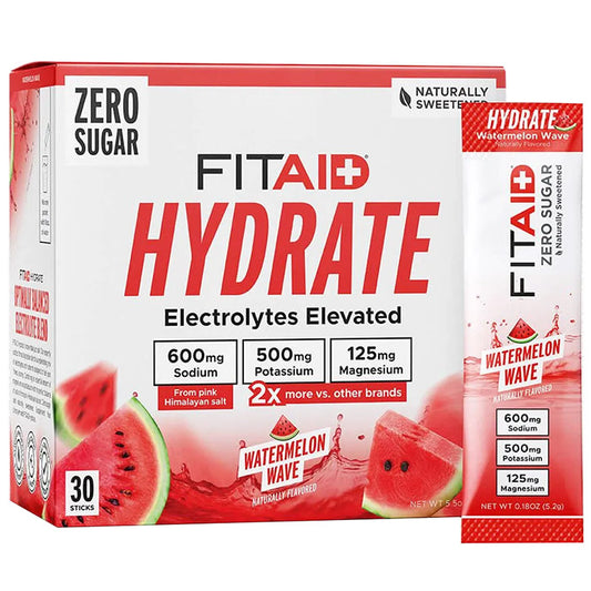 Hydrate Electrolytes Elevated Drink Mix - Watermelon Wave, 30 Sticks, Fitaid