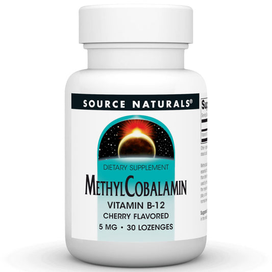 MethylCobalamin 5 mg Cherry Flavored Vitamin B-12, 30 Lozenges, Source Naturals