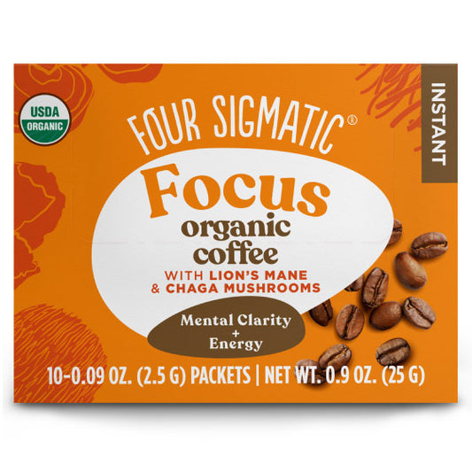 Focus Organic Instant Coffee with Lion's Mane & Chaga Mushrooms, 10 Packets, Four Sigmatic