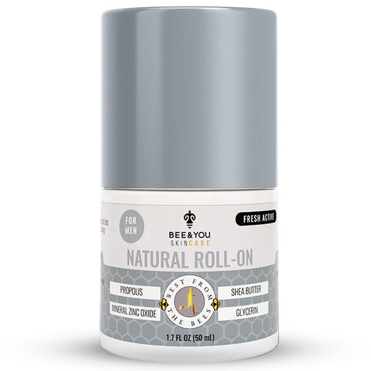 Natural Roll-On Deodorant for Men, Fresh Active, 1.7 oz, Bee & You