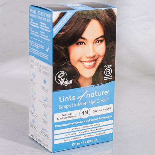 Permanent Hair Colour 4N Natural Medium Brown, 4.4 oz, Tints of Nature