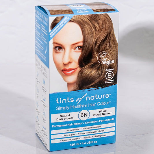 Permanent Hair Colour 6N Natural Dark Blonde, 4.4 oz, Tints of Nature