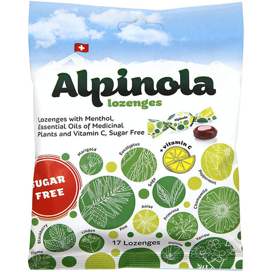 Sugar Free Lozenges with Menthol, Essential Herbal Oil & Vitamin C, 17 Lozenges, Alpinola